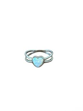 White Fire Opal Heart Ring